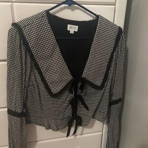 Black and white checkered bow blouse